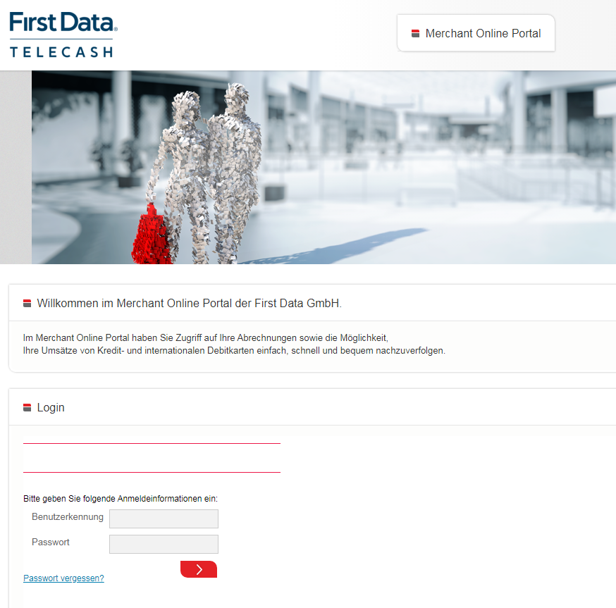 Screenshot der TeleCash Merchant Online Portal Login Seite