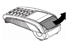 Illustration die das Öffnen des Druckerfachs am Ingenico Terminal zeigt