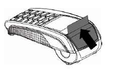 Illustration die das Schließen des Druckerfachs nach Einlegen einer neuen Papierrolle in das Ingenico Terminal zeigt
