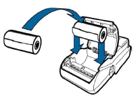 Illustration die das Einlegen einer neuen Papierrolle in das VX680 Terminal zeigt